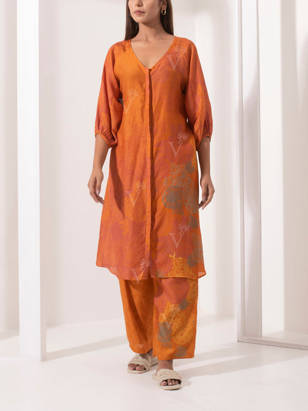 Orange Silk Pant Set