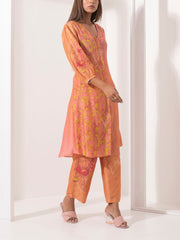 Apricot Printed Silk Pant Set