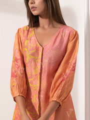 Apricot Printed Silk Pant Set