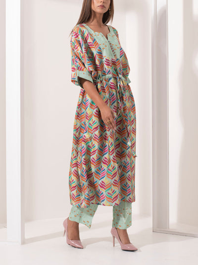 Spring Leaf Print Silk Co ord Set