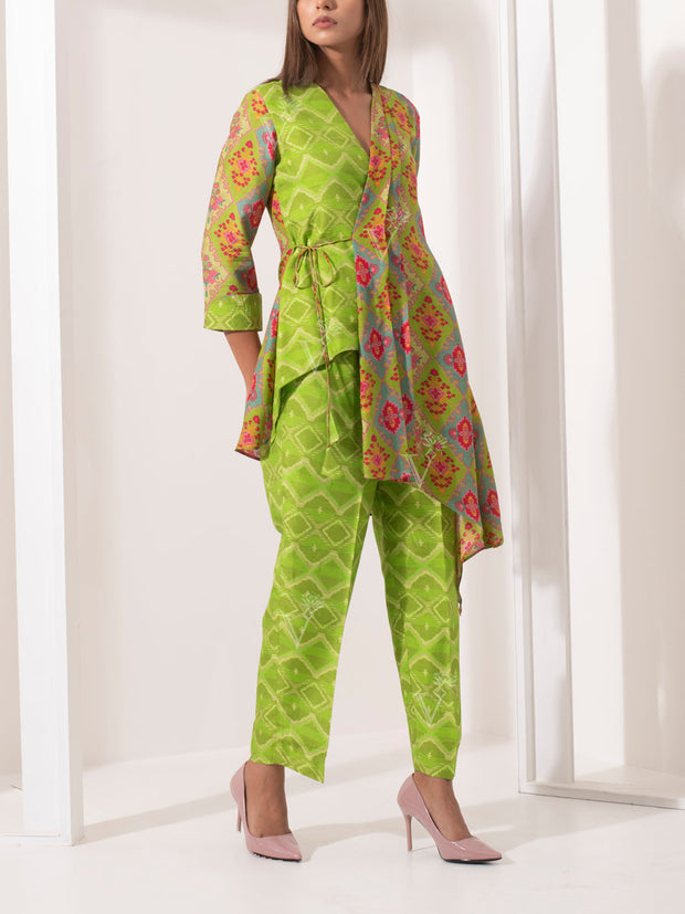 Parrot Green Silk Pant Set