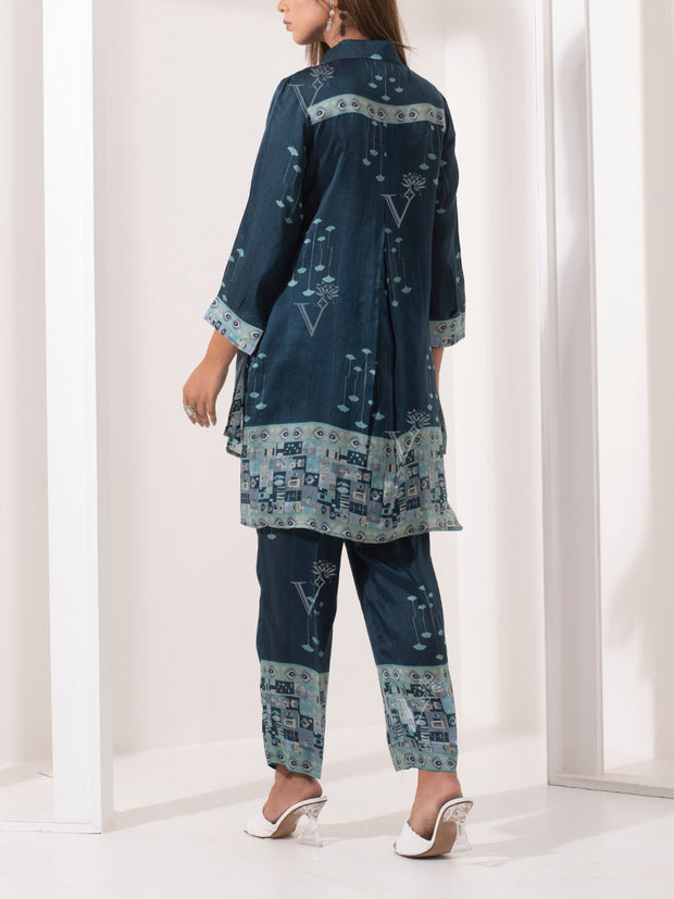 Peacock Green Silk Pant Set