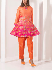 Orange and Pink Leheriya Silk Co ord Set