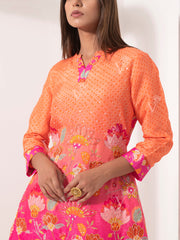 Orange and Pink Leheriya Silk Co ord Set