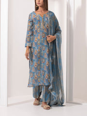 Blue Printed Silk Suit Set