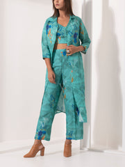 Cobalt Blue Silk Jacket with bustier Pant Set