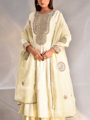 Off-White Chanderi Anarkali Kurta and Sharara Set