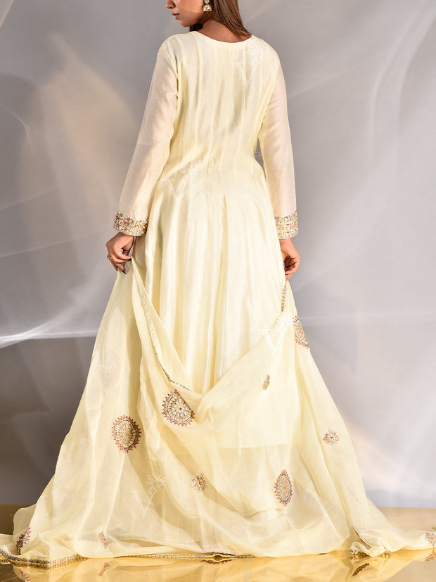 Off-White Chanderi Anarkali Kurta and Sharara Set