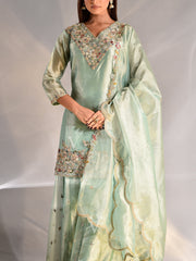 Green Tissue Zardozi Kurta and Garara Set