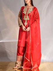 Red Zardozi Chanderi Suit Set