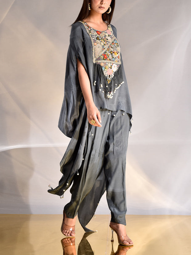 Charcoal Grey Wrinkle Crepe Kaftan Set