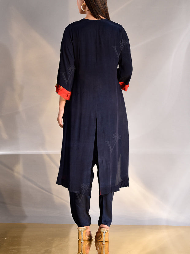 Midnight Blue Crepe Kurta and Pant Set