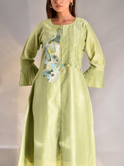 Green Chanderi Printed Kurta