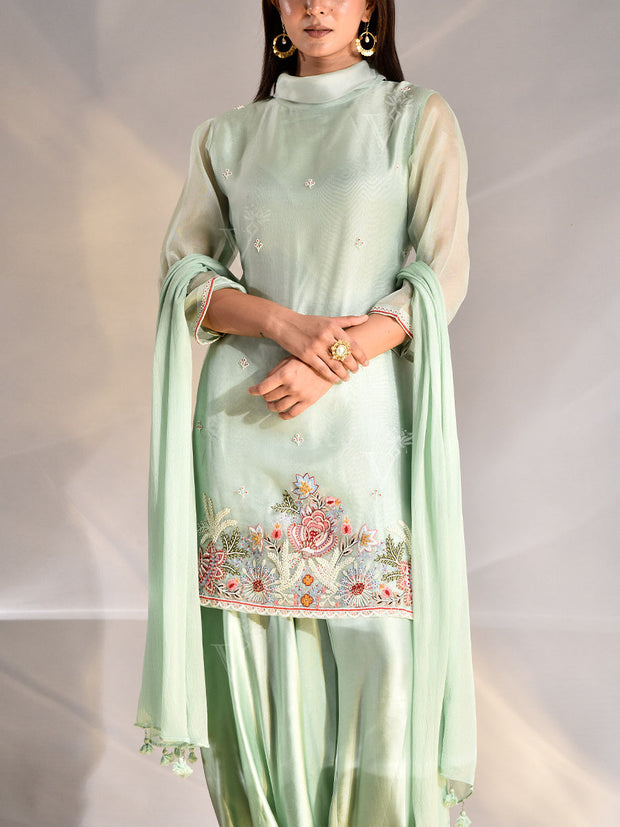 Green Organza Zardozi Suit Set