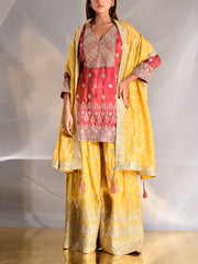 Pink and Yellow Tissue Kurta and Garara Set