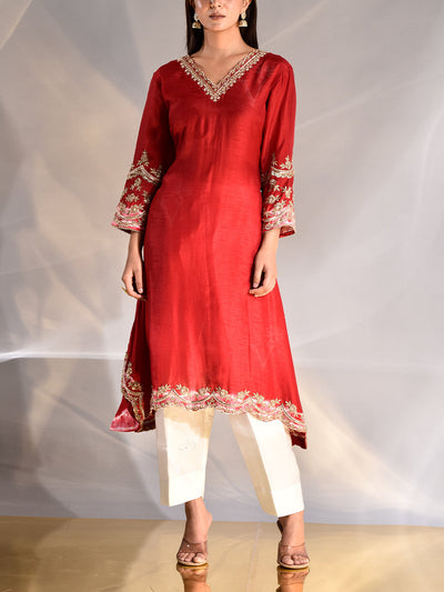 _label_New, DD35, MTO, RK,  red kurta , silk kurta , pant set