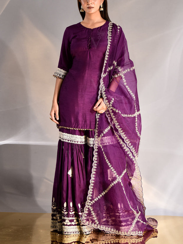 _label_New, DD35, MTO, RK,  Purple ,Silk ,Embroidered , Kurta and Sharara Set , Sharara set