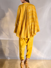 Mustard Silk Asymmetric Cape and Pant Set