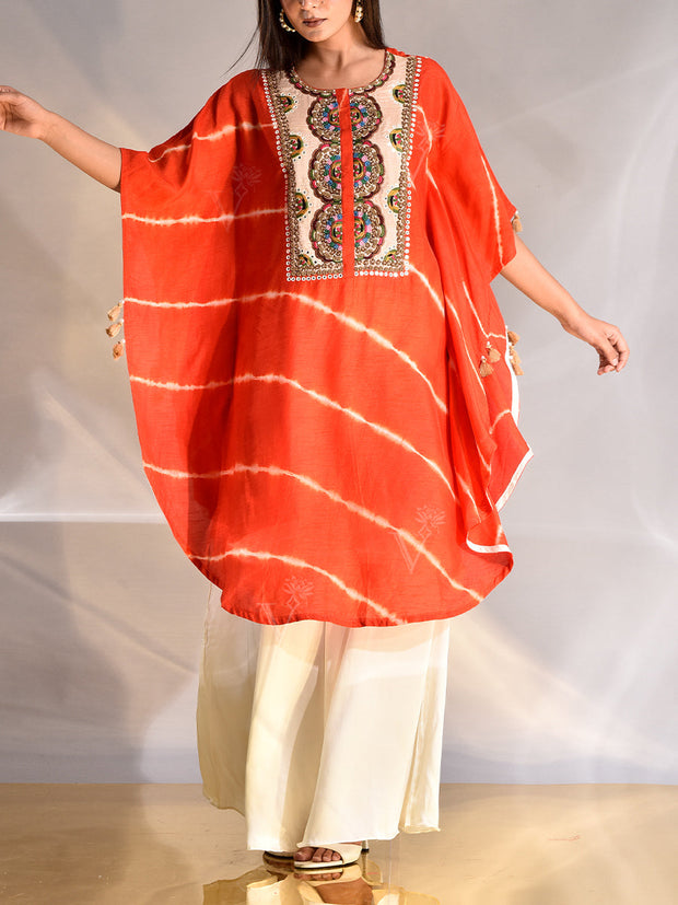 Ornage Silk Zardozi Kaftan Set