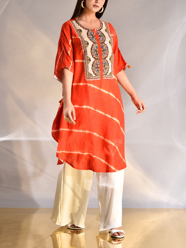 Ornage Silk Zardozi Kaftan Set