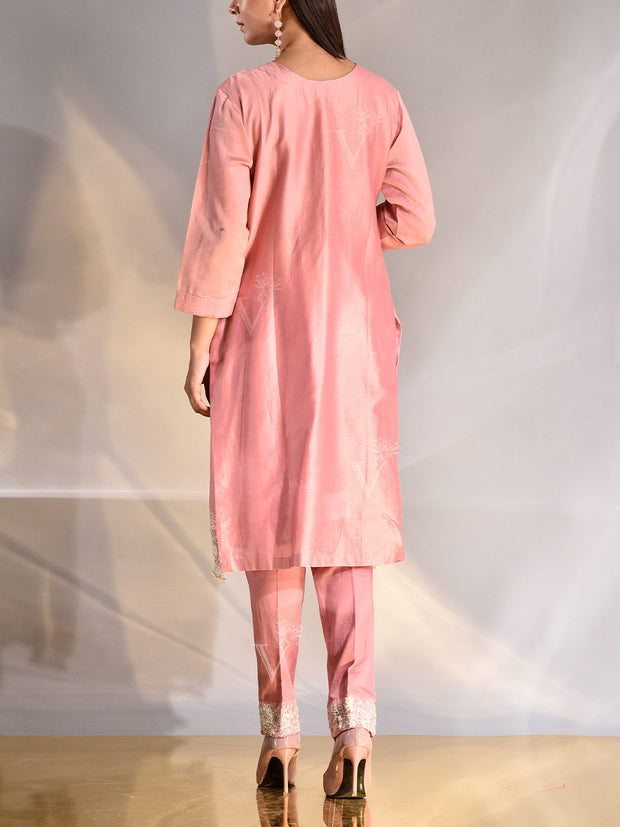 Pink Embroidered Chanderi Suit Set