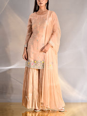 Peach Organza Kurta and Sharara Set