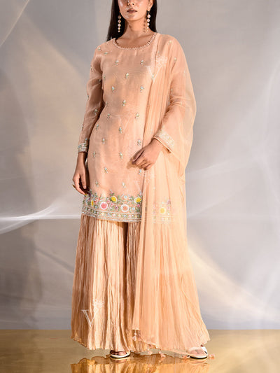 Peach Organza Kurta and Sharara Set