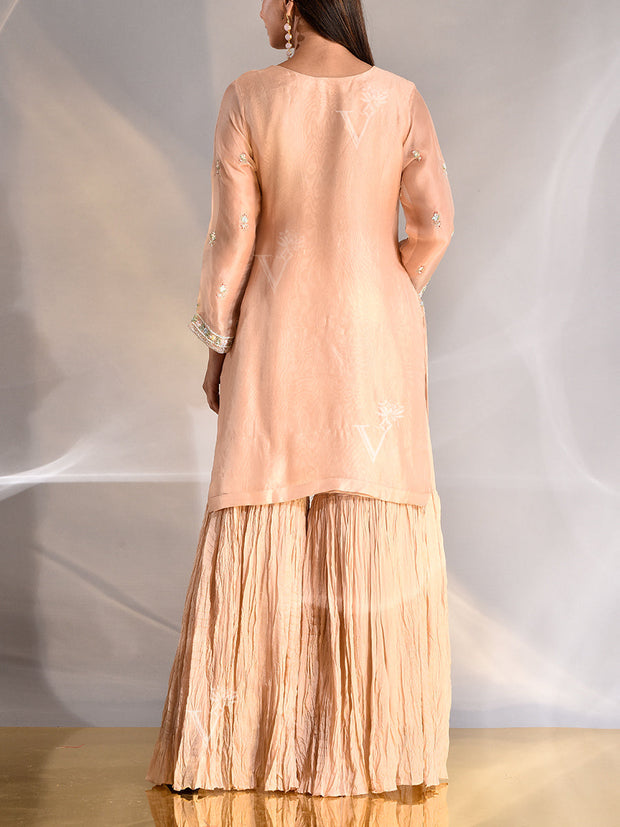 Peach Organza Kurta and Sharara Set