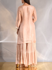 Peach Organza Embroidered Kurta and Sharara Set