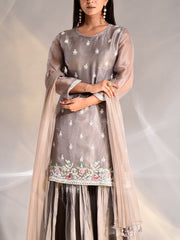 Biege Organza Embroidered Kurta and Sharara Set