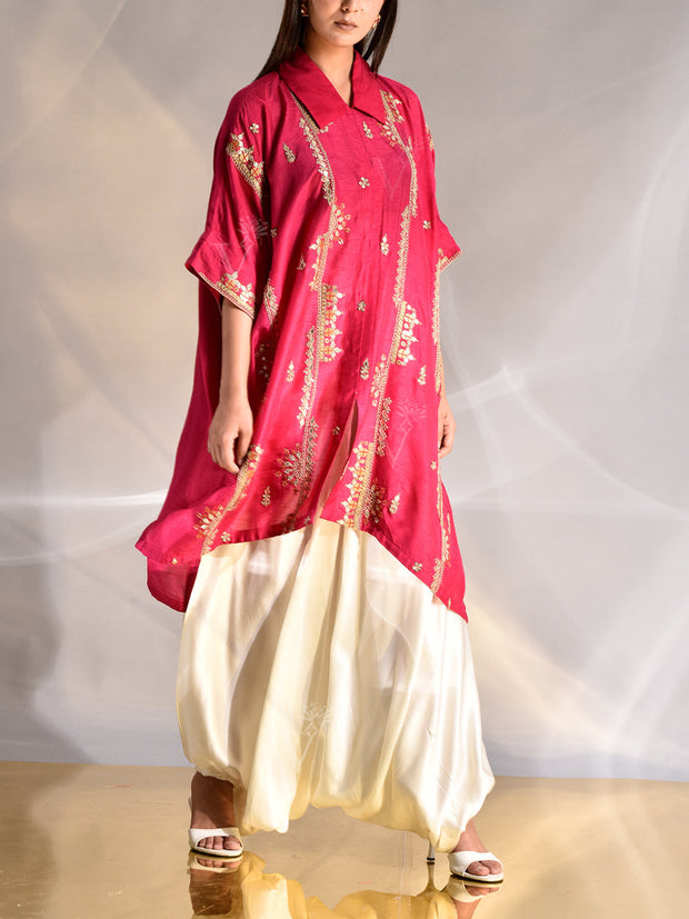 Pink Silk Kaftan and Harem Pant Set