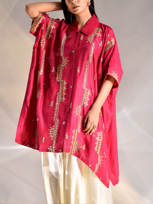 Pink Silk Kaftan and Harem Pant Set