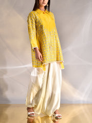 Yellow Silk Top and Harem Pants Set