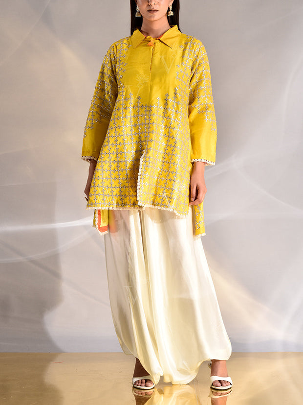 _label_New, DD35, MTO, RK,  Yellow , silk , top , harem pants , harem pants set