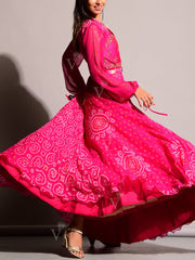 Pink Bandhej Anarkali Gown