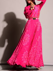 Pink Bandhej Anarkali Gown