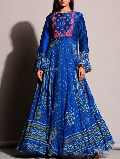 Blue Bandhej Anarkali Gown