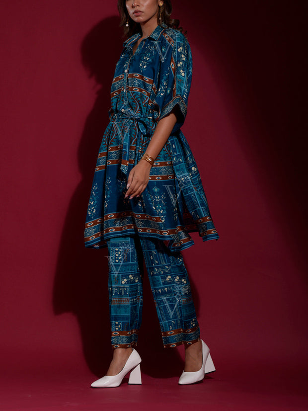 Blue Vasansi Silk Printed Kaftan Set