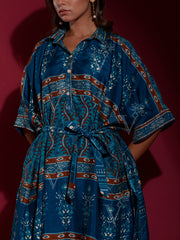 Blue Vasansi Silk Printed Kaftan Set