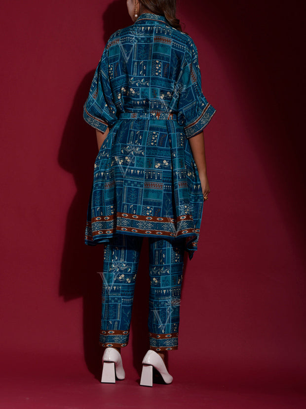 Blue Vasansi Silk Printed Kaftan Set