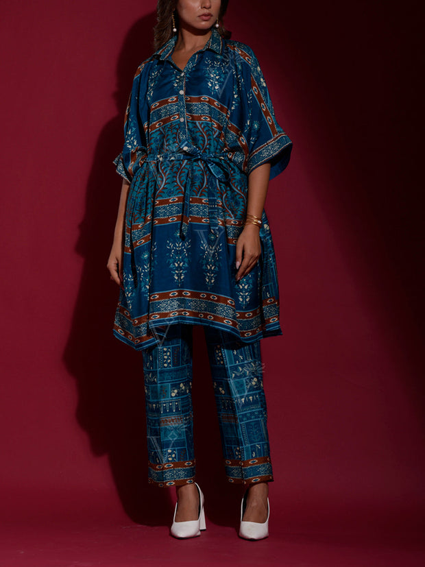 Blue Vasansi Silk Printed Kaftan Set