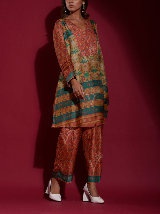 Brown Vasansi Silk Printed Co-ord Set