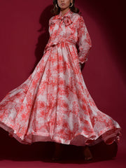 Red Silk Printed Gown