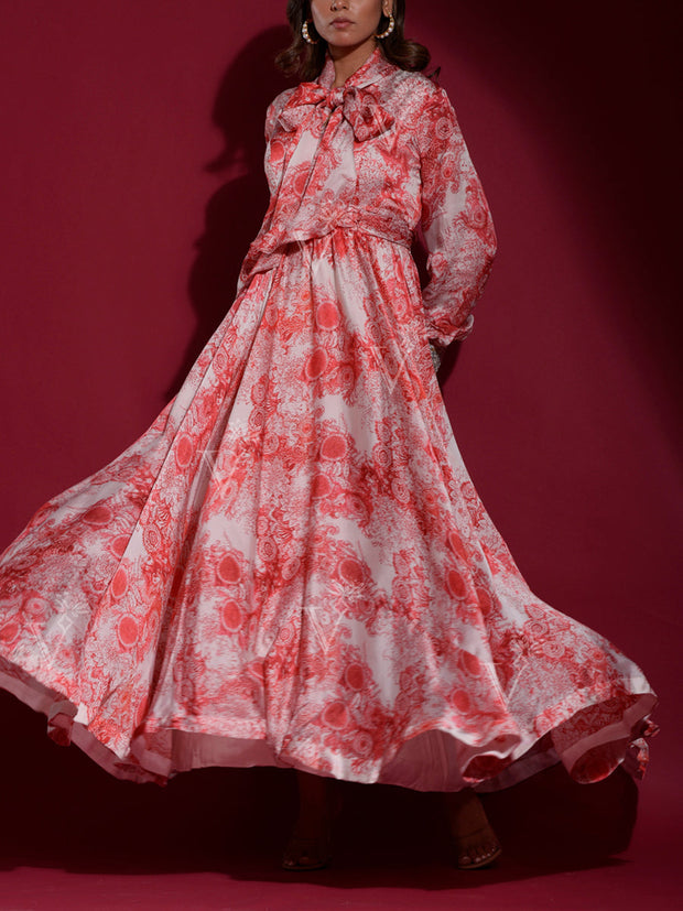 Red Silk Printed Gown