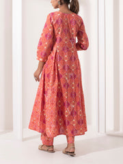 Peach Anarkali Cotton Printed Suit Set