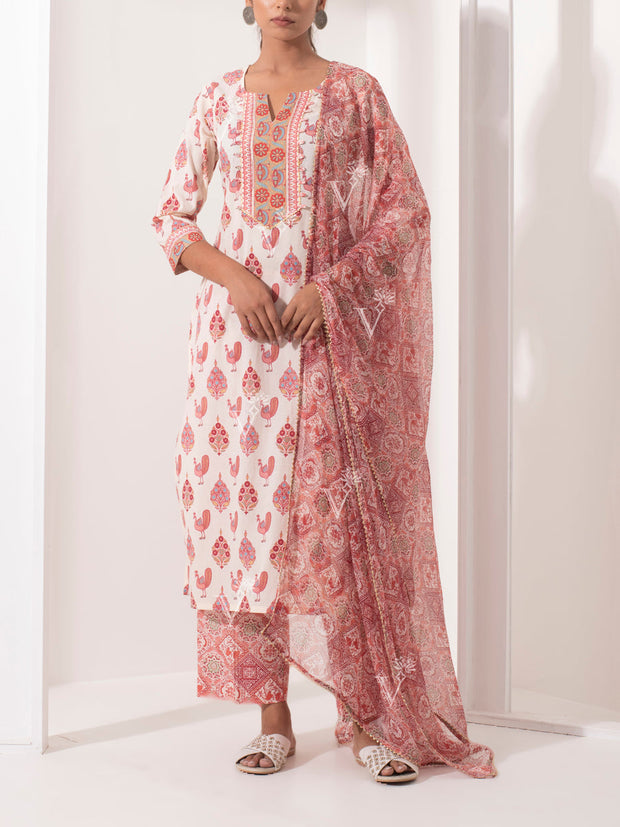 Orange Printed Cotton Suit Set