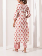 Orange Printed Cotton Suit Set