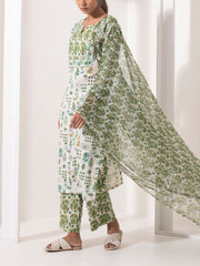 Green Printed Cotton Suit Set