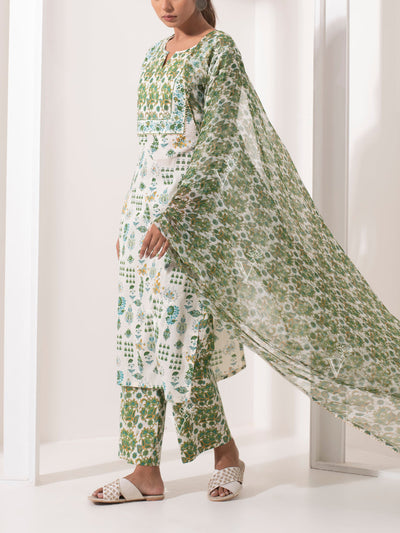 Green Printed Cotton Suit Set