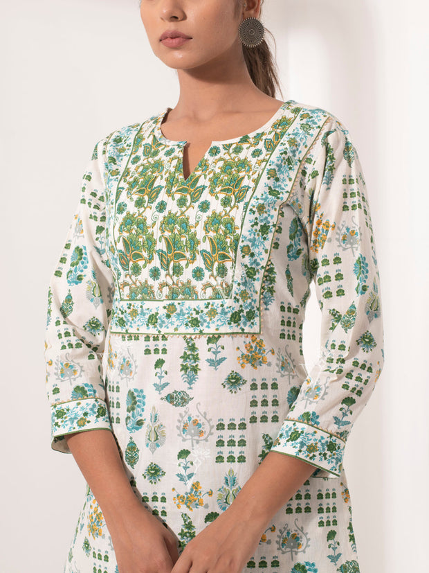 Green Printed Cotton Suit Set